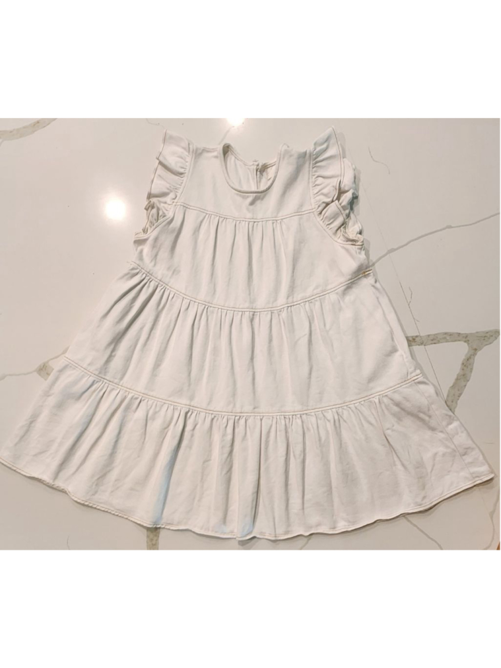 Altar'd State Women's L Denim Babydoll Tiered Ruffle Sleeve Mini Dress Pockets - Picture 7 of 12